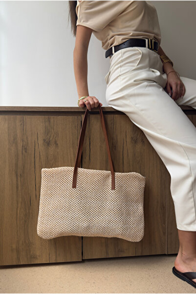 Mupa Shoes Women's Straw Hand and Shoulder Bag Beige Straw