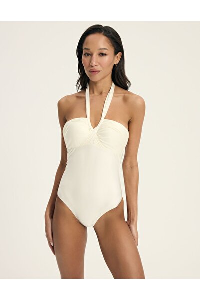 ESOTIQ Women's Swimsuit Monokini Tie-Neck with Balconette-Style Halter Top Retro Style | Truffle