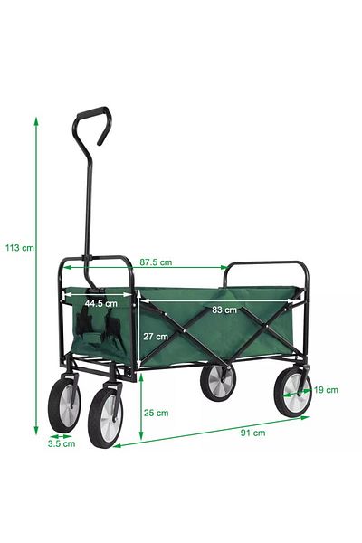 PROCART Foldable garden cart, maximum 80 kg, swivel wheels, 113x91 cm, weight 8.5 kg, green