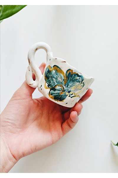 WEBBMODA Handmade Vintage Green Flower Cup