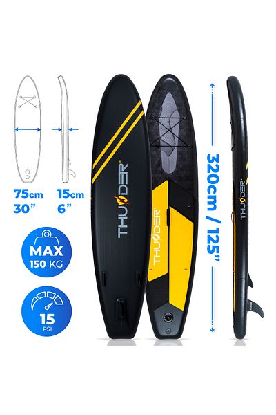 Thunder Placa Sup Gonflabilă Raven, 320x75x15cm, Set Cu Rucsac, Scaun, Pompă, Negru/Portocaliu