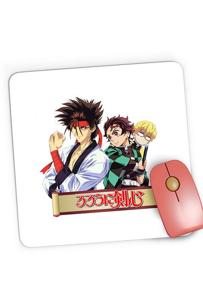 OEM Mousepad Gaming Rurouni Kenshin Sanosuke Tanjiro Zenitsu Scared, 21x19 cm