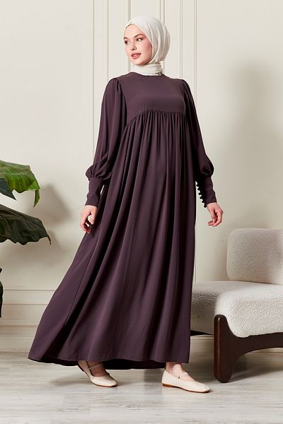 fistan Shirred Robadan Buttoned Front Viscose Fabric Tesseture Clothing Mother Dress Prayer Dress