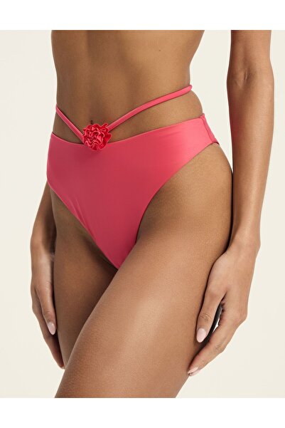 ESOTIQ Medium Waist Bikini Bottom Brief with Decorative Tie Strap & Rose | Godlike
