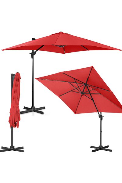 UNIPRODO Parasol ogrodowy boczny na wysięgniku kwadratowy 250 x 250 cm czerwony