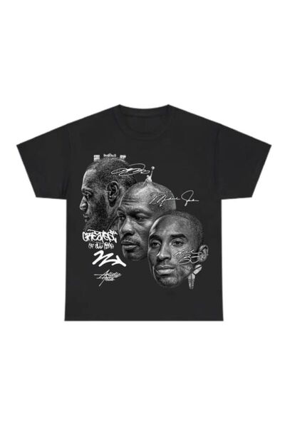 MAGORS Nba Stars Kobe-Michael-Lebron Μαύρο μπλουζάκι με στάμπα Unisex Oversize Cut 100% βαμβακερό λαιμόκοψη