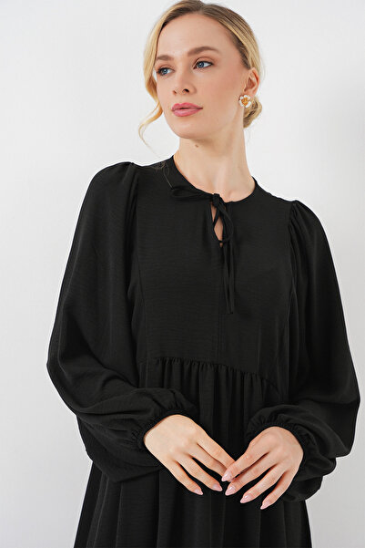 Bigdart Kadın Balon Kol Uzun Tesettür Elbise 2464 - D. Siyah