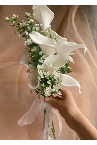 DUGİNA Beyaz Gala Gelin Buketi Damat Yaka Çiçeği 2 Li Set MODERN TREND TASARIM