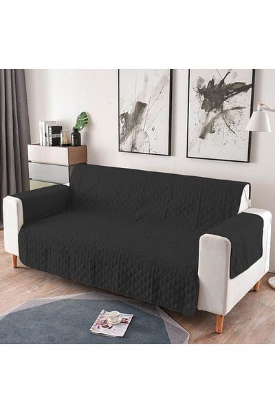 Pucioasa Quilted Sofa Cover 3 Seater Reversible - Black