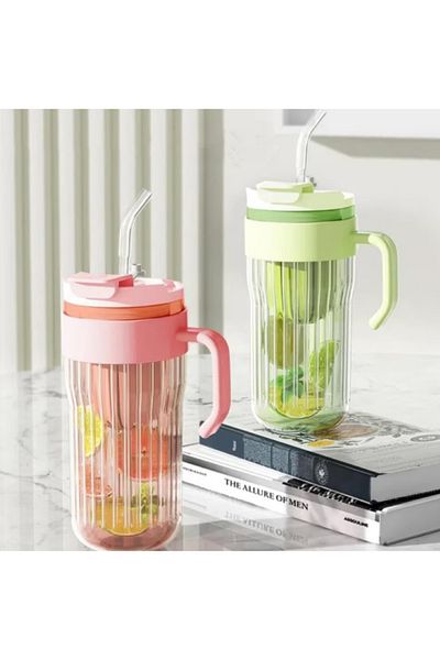 LDA Water bottle with fruit infuser, reusable straw, lid with handle, 580 ml, various colors
