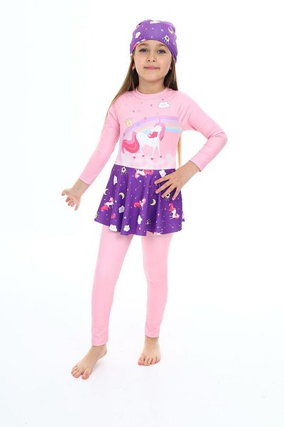 MODANINO Girls' Long Sleeve and Skirt Bottom Swimsuit Set 3-12 Years 12268