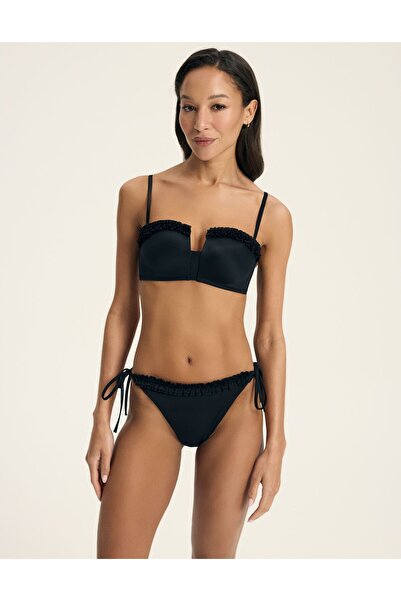 ESOTIQ Side Tie Bikini Bottom Brazilian Brief with Decorative Ruffled Waist | Godlike