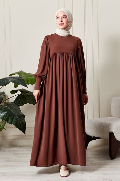 fistan Shirred Robadan Buttoned Front Viscose Fabric Tesseture Clothing Mother Dress Prayer Dress