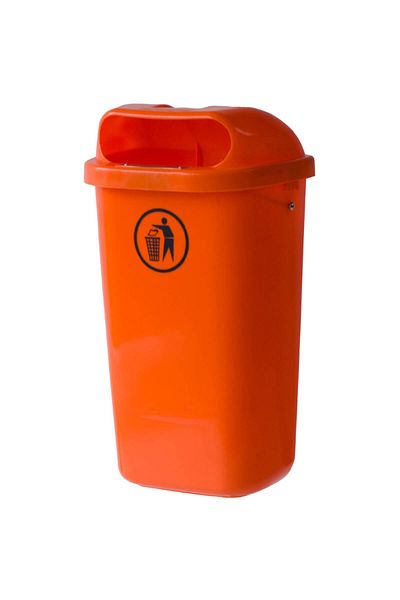 Europlast Kosz uliczny miejski pojemnik na śmieci na słupek lub ścianę DIN 50L - pomarańczowy