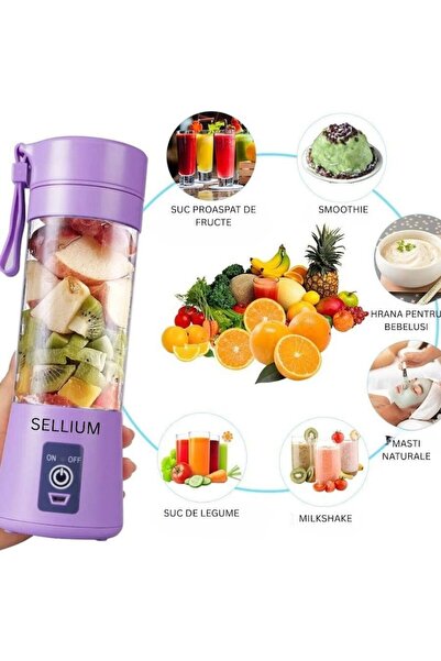 SELLIUM Blender portabil pentru fructe și legume, încărcare USB-C, reîncărcabil, violet