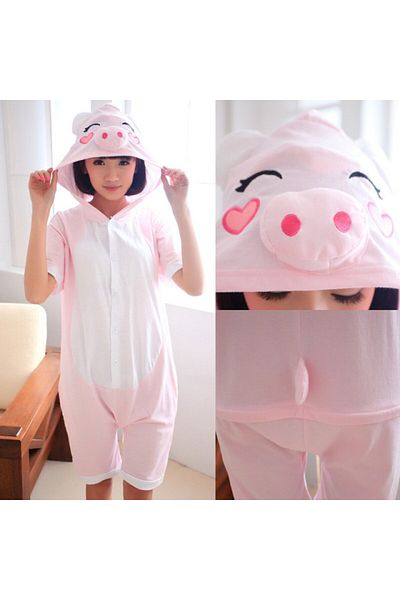 zzz sleep good sleeping !!! Short jumpsuit pajamas for children, piggy pattern, pink color, KIGURUMI
