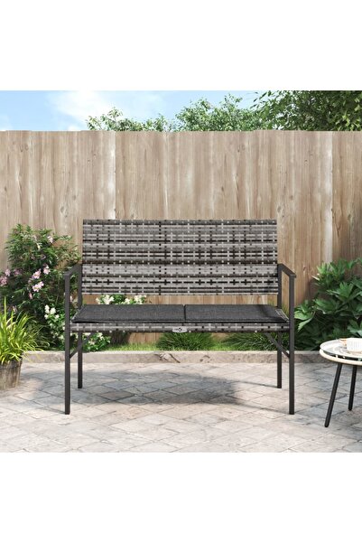 vidaxl مقعد حديقة لشخصين مع وسادة من البولي راتان الرمادي