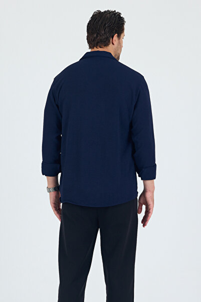 Trn JNS Токіо Синій Літній Аеробін Лляний Комфортний Крій Oversize Чоловіча Сорочка