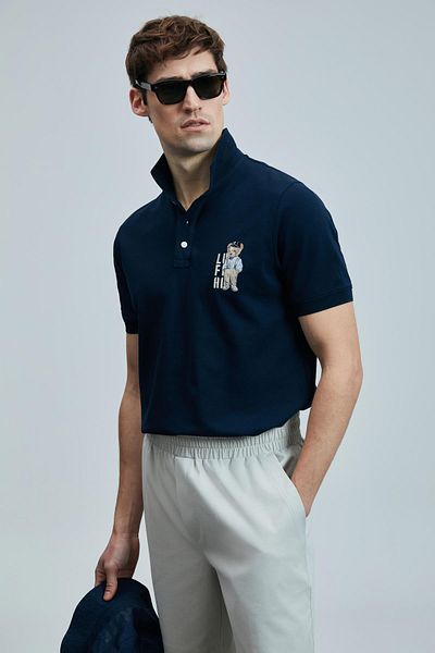 Lufian Best Navy Blue ανδρικό μπλουζάκι με γιακά πόλο (111040220)