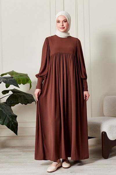 fistan Shirred Robadan Buttoned Front Viscose Fabric Tesseture Clothing Mother Dress Prayer Dress