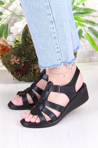 fort 35859 Mavişim Comfortable Flexible Velcro Laced Wedge Heeled Women's Sandals