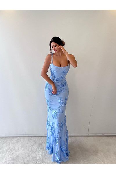 pink life Maxi cu căptușeală florală cu curea reglabilă albastră