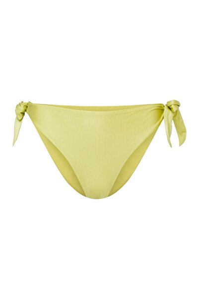 ESOTIQ Side Tie Bikini Bottom Low Waist Brief with Wide Straps Glossy Fabric | Truffle