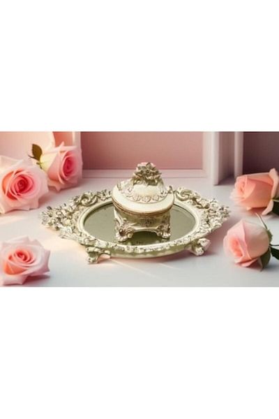 BLA BLA FOAM Set Jewelry Case and Tray with Mirror – Vintage Baroque Design, Antique White