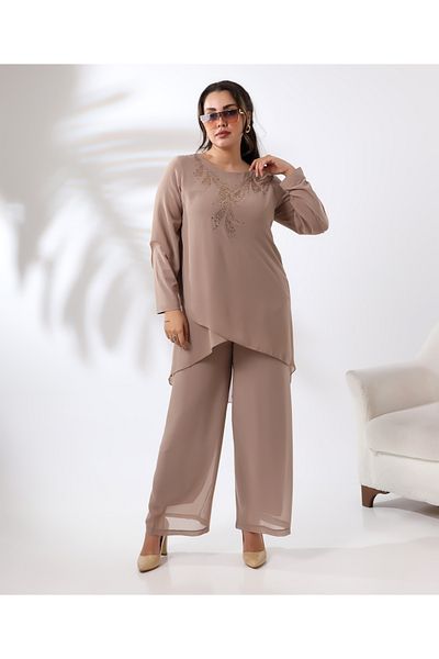 Fi'l Arz Fashion Stone Detailed Short Chiffon Tunic