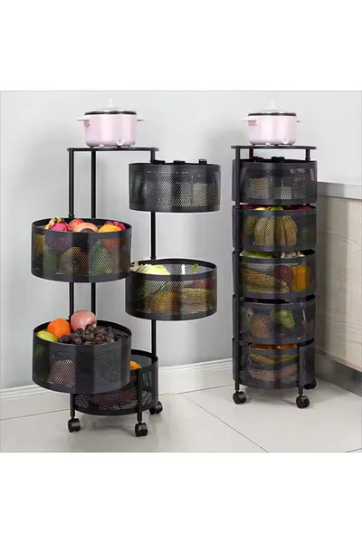 Choice 5-Tier Round Iron Vegetable Basket, Black