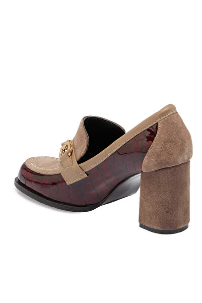 Tergan Bordo Hakiki Rugan Deri Kadın Topuklu Ayakkabı - K24S1AY67540-I6Y