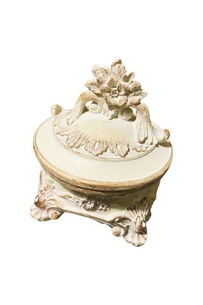 BLA BLA FOAM Set Jewelry Case and Tray with Mirror – Vintage Baroque Design, Antique White