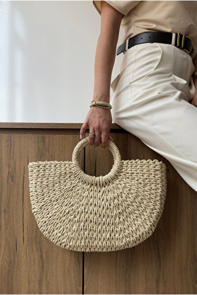 Mupa Shoes Women's Straw Handbag Beige Straw