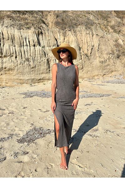 MERİCEY Women's Openwork Beach Dress with Lining and Slit Detail - Summer Casual Dress