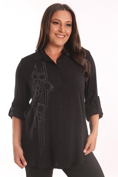 Metpoint Cămașă țesătă cu imprimeu cu piatră neagră Trend42plus Plus Size