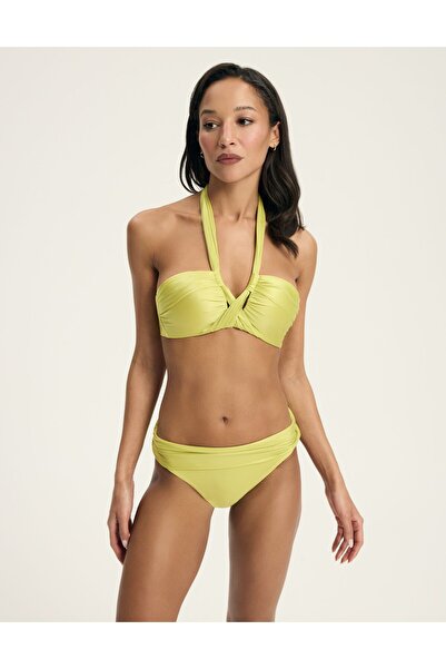 ESOTIQ Classic Bikini Bottom Brief with Ruched Waistband Glossy Fabric Elegant | Truffle