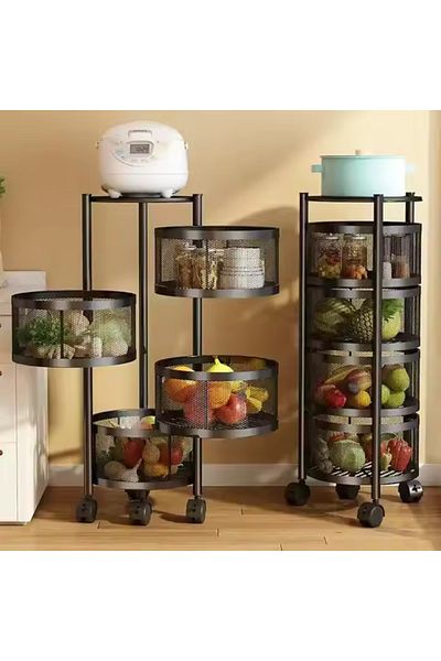 Choice 4-Tier Round Iron Vegetable Basket, Black