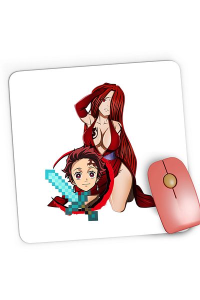 OEM Mousepad Gaming Fairy Tail Demon Slayer Erza Tanjirou Minecraft, 21x19 cm