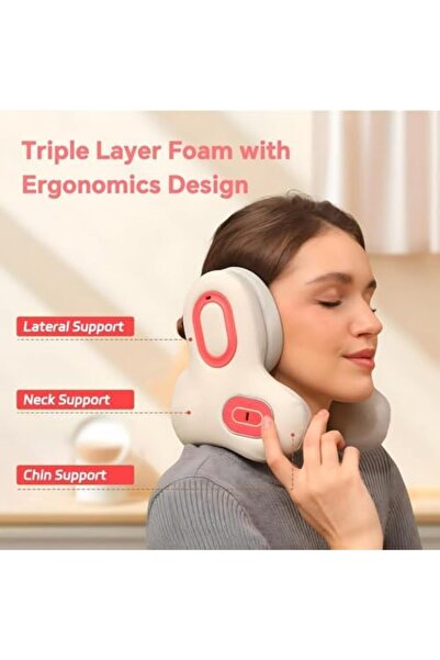 Generic 3-in-1 Foam Travel Neck Pillow with Noise Cancellation, Neck Massager & BT Speakers