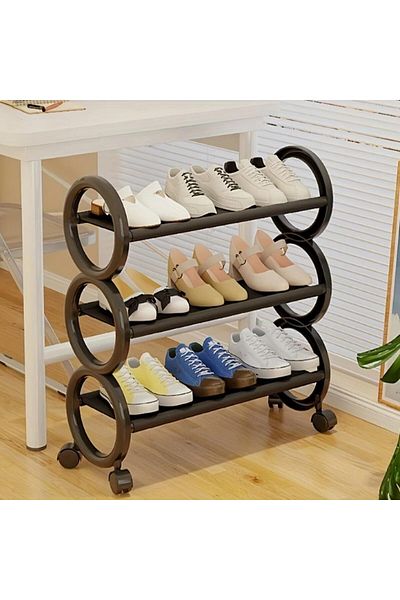 genric FFD Stylish Shoe Rack with Rolling Wheels Shoe Organizer - Available in 3-Tier 3 Tier | Black