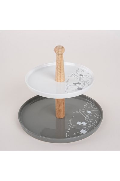 LA MESA grey porcelain 2-tiered cake stand