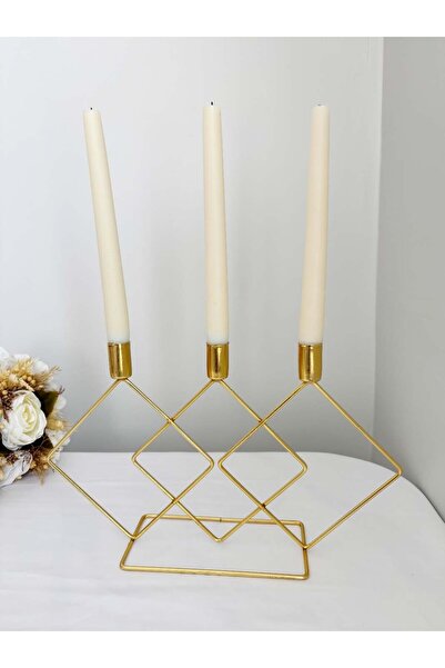 sanat perisi Gold Asimetrik 3'lü Paslanmaz Metal Dekoratif Şamdanlık