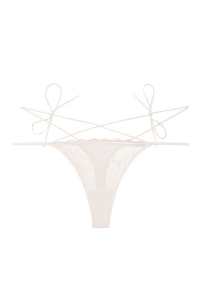 ESOTIQ Women's Sexy Thong G-String Panties with Embroidered Mesh Decorative Straps & Ruffle| Baby