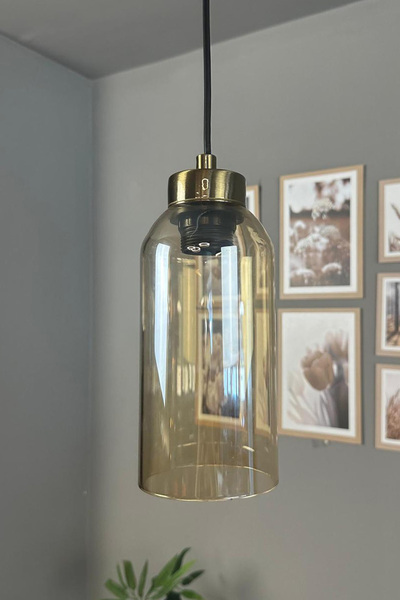 Bamyum Windy Cam Bal Rengi Tekli Avize Küçük Plafonyer Başlık Retro Sarkıt Lamba Salon Aydınlatma