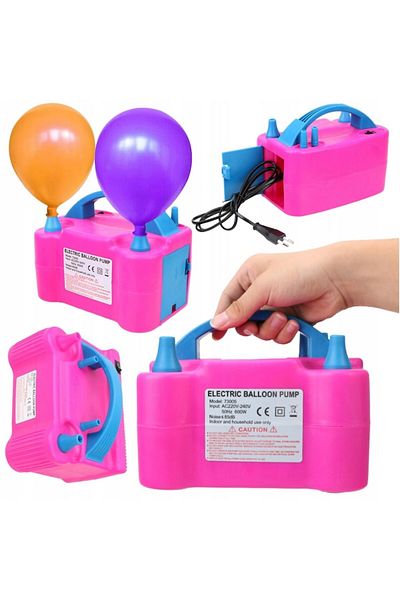 OEM Electric Balloon Inflator Pump with 2 Nozzles, Pink and Blue, 18x13x15.3cm
