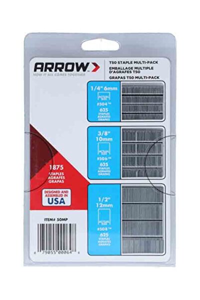 ARROW دبابيس تثبيت دقيقة مجلفنة من سلسلة T50، 1875 قطعة، مقاس 6-12 مم