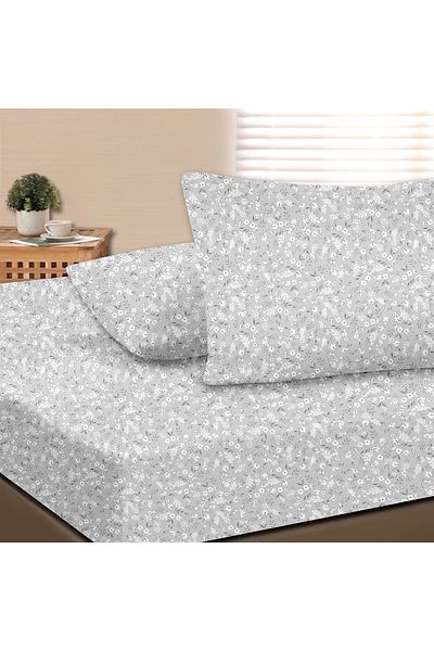 Evim Dalya 100% Cotton Double Fitted Sheet Set Light Gray - 180X200+30 cm