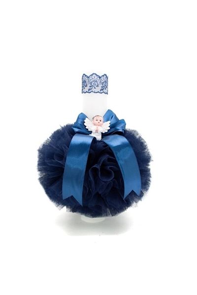 OEM Lumanare de botez, Tulle, Ingeras Rasina, 35x5cm, Bleumarin