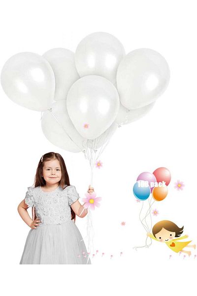 Jiasha Set of 100 party balloons, latex, white, 30 cm