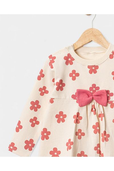 Ege Bebek Floral Print Bowknot 100% Cotton Baby Girl Set Long Sleeve Tunic and Soft Ribbed Leggings 6-24 Months